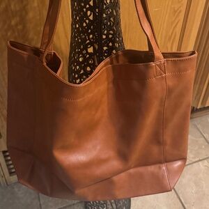 Gracies Bags Women's Brown Faux Leather Extra Large Tote Bag Classic Casual